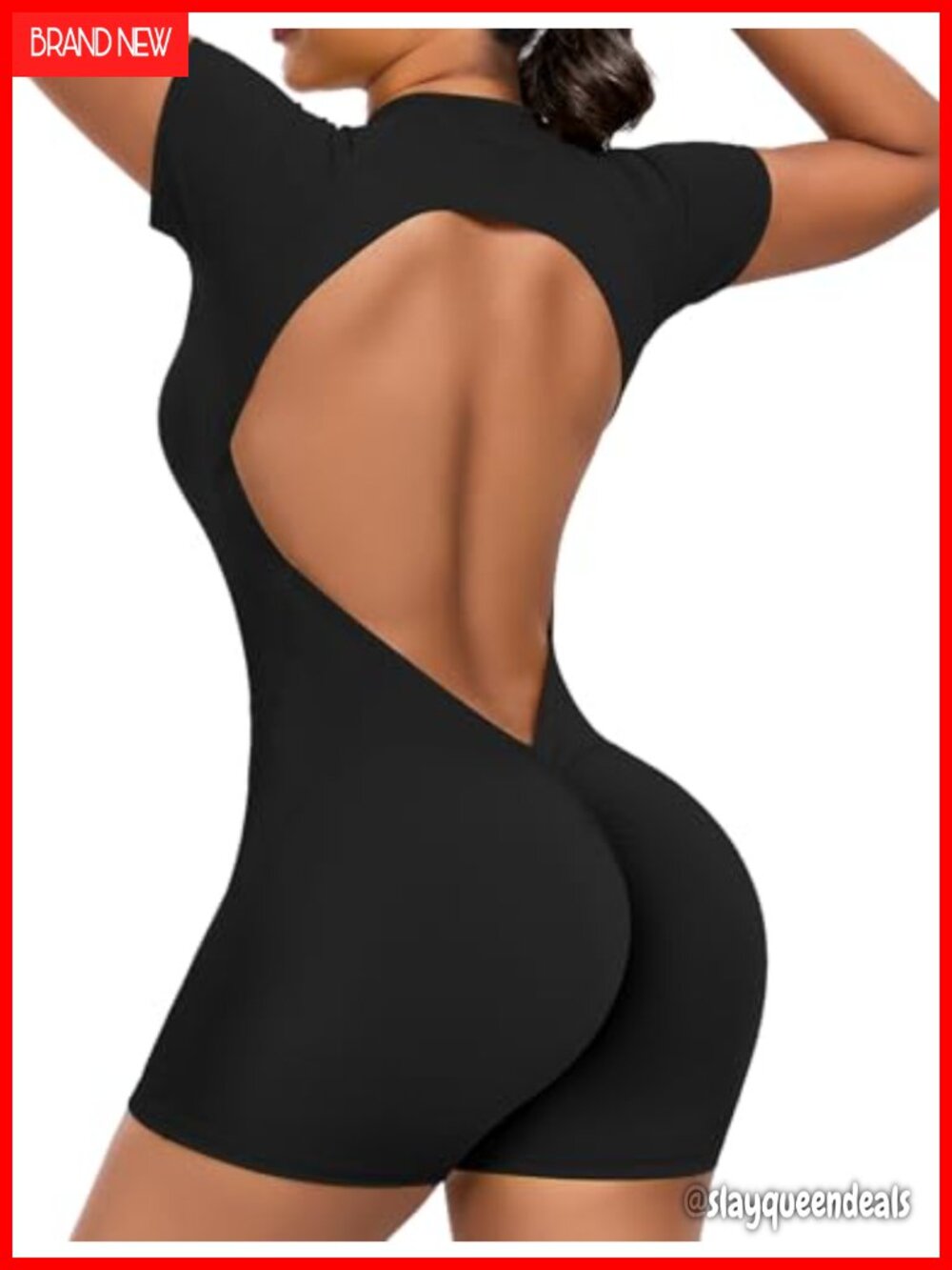 Open Back Zip-Up Yoga Romper Workout Jumpsuit Short Sleeve
